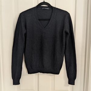 Brandy Melville Womens Wool Blend Sweater LARGE? Preppy Academia V-Neck Navy Blu